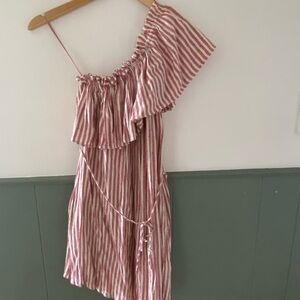 Billabong Striped One Shoulder Dress - Pink and White